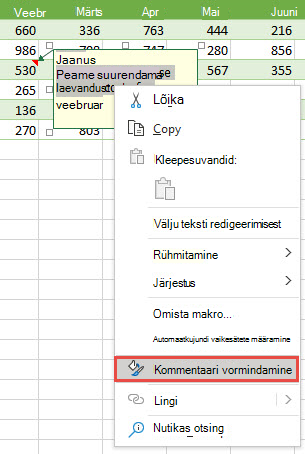 Vormindage kommentaari, valides vormindatava teksti, seejärel paremklõpsake ja valige Vorminda kommentaari.