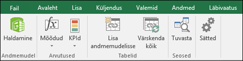 Power Pivoti menüü Exceli lindil