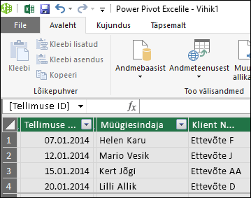 Power PivotTable-liigendtabeli vaade