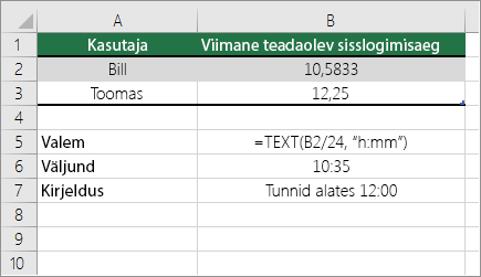 Näide: tundide teisendamine kümnendarvust standardajaks
