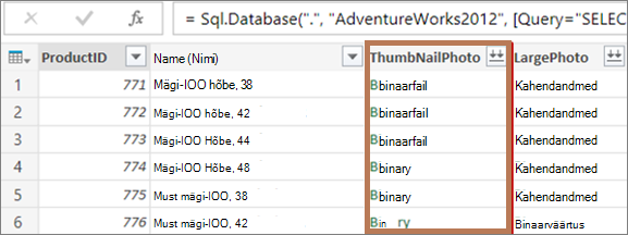 Example data with binary columns