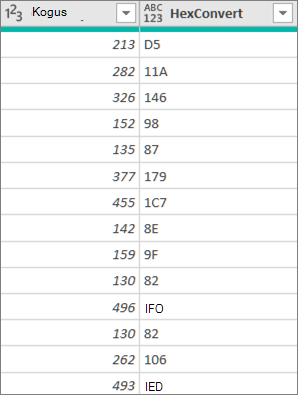 The new MyHex column of values in a worksheet