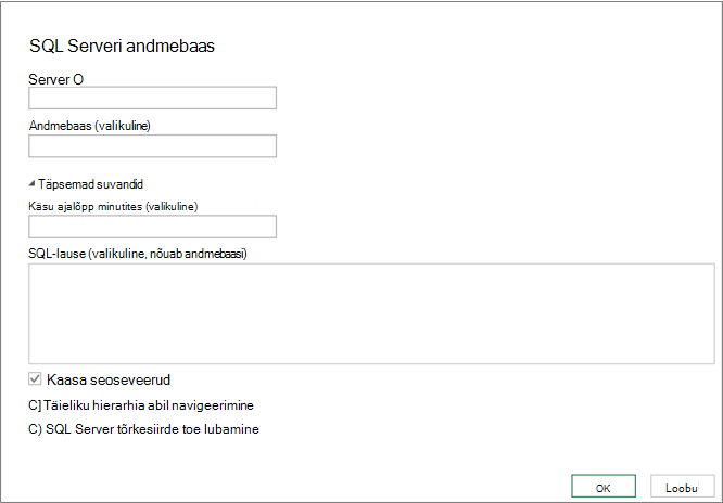 The SQL Server Database dialog box