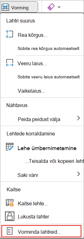 exceli lahtrite vormindamine