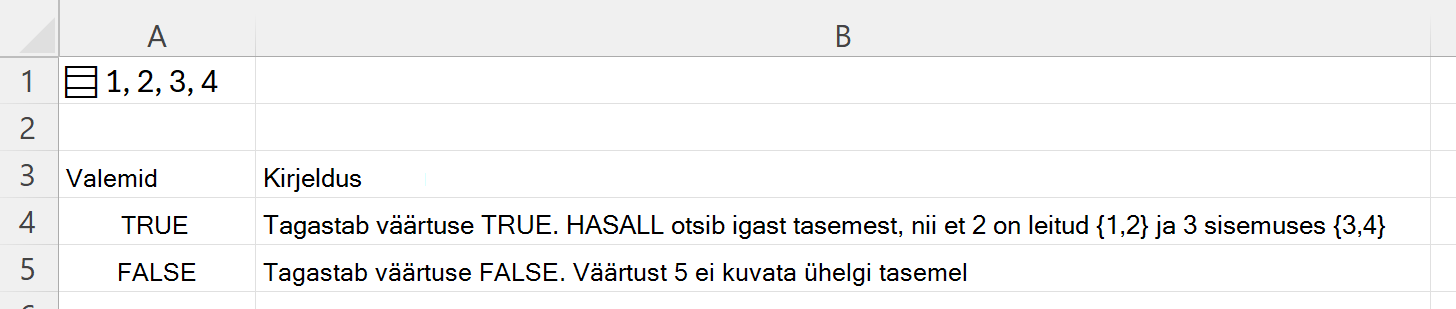 HASALL-i kasutamine ühes lahtris talletatud pesastatud massiivis otsimiseks