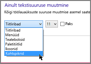 Windows 8 kohtspikrite vormingusätted