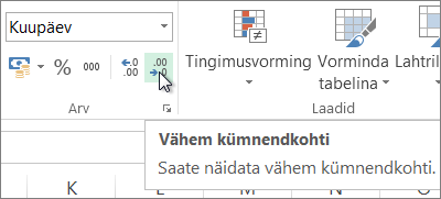 Nupp Vähem kümnendkohti