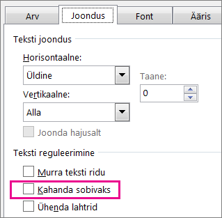 Dialoogiboksi Lahtrite vormindamine vahekaardi Joondus märkeruut Kahanda sobivaks
