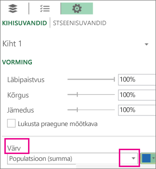 Andmesarja loendiboks värvi rippmenüü jaoks
