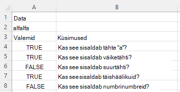 RegEXTEXT kasutamine sõna alfalfa kohta erinevatele küsimustele vastamiseks