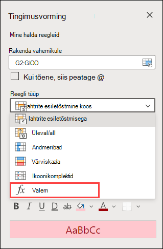 Valemireegli valimine