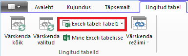 Lingitud Exceli tabelile viitav menüünupp
