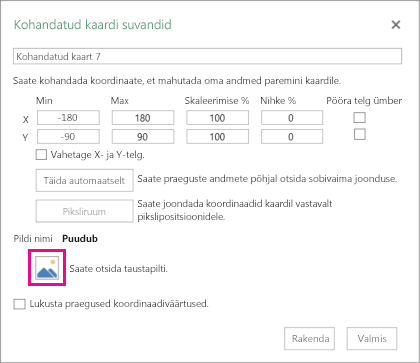 Dialoogiboks Kohandatud kaardi suvandid