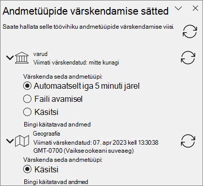 Andmetüüpide paan Sätete värskendamine.