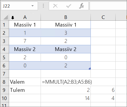Funktsioon MMULT– näide 1