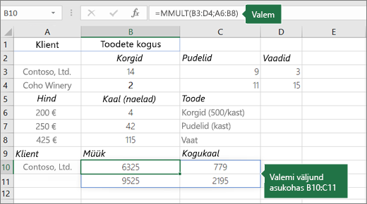 Funktsioon MMULT– näide 2