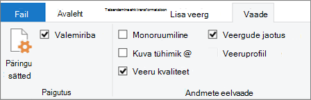 Lindi Power Query redaktor menüü Vaade nupp Andmete profileerimise suvandid