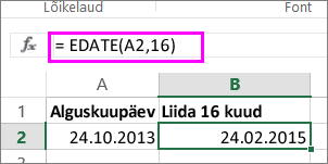 Valemi EDATE kasutamine kuupäevale kuude liitmiseks