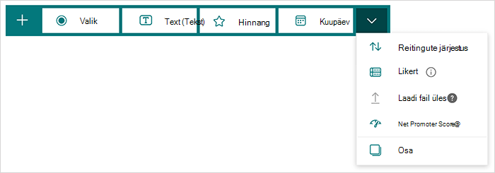 Küsimusetüübi suvandid Microsoft Forms