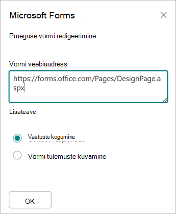 Teie vormi aadress asustatakse automaatselt väljal Vormi veebiaadress.