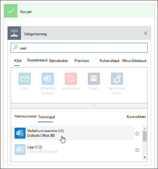 Valige Power Automate'is toiminguna meiliteatise saatmine