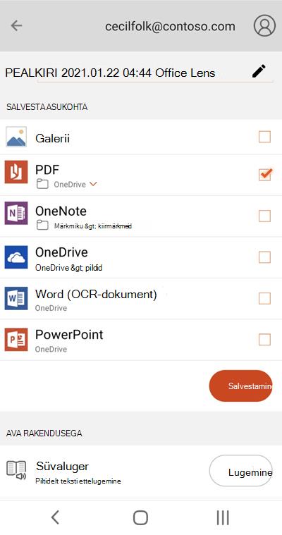 Kuvatõmmis Rakendusest Microsoft Lens Androidi telefonis