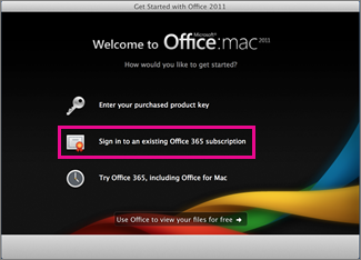 Office for Maci installimise avaleht, kus saate sisse logida olemasolevasse Office 365 tellimusse.
