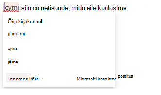 Kuvab redaktori viiktekstis õigekirjakontrolli suvandi Ignoreeri kõiki