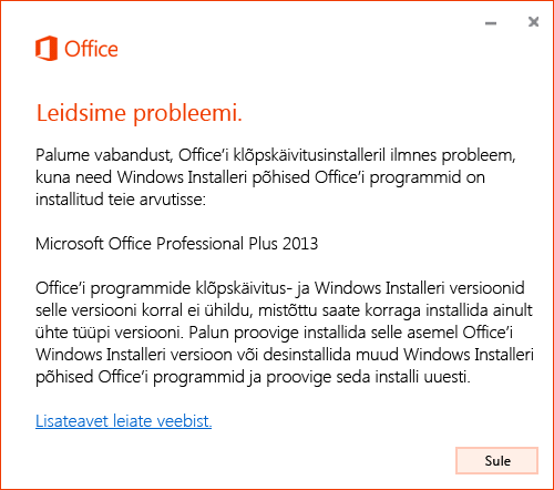 Tõrge klõpskäivituse installimisel MSI-installi peale