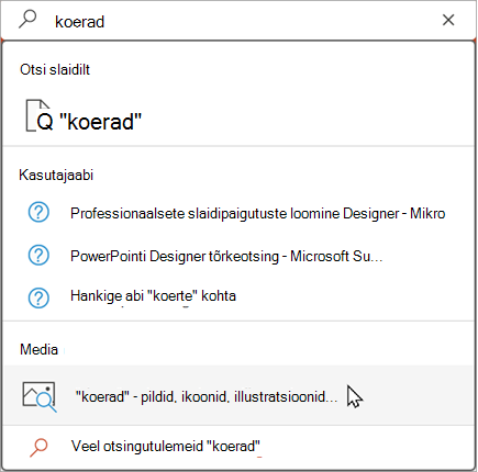 Soovitatud tulemite kuvamiseks tippige otsinguribale