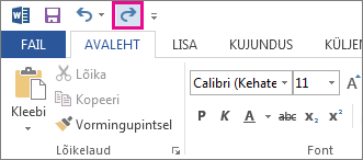 Kiirpääsu tööriistariba käsk Tee uuesti