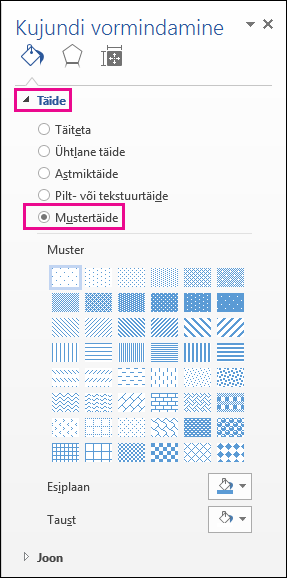 Selecting Pattern Fill in the Format Shape pane