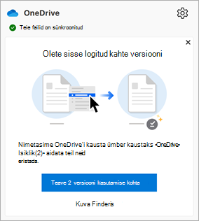 OneDrive'i tegevuskeskuses kuvatav teade