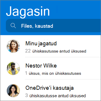 Ühiskasutuses failide vaade OneDrive’i rakenduses Androidi jaoks