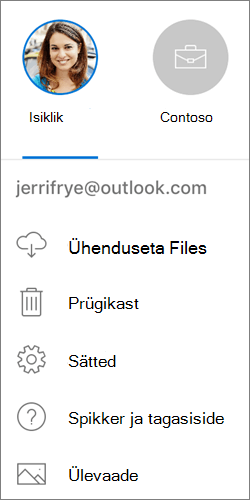 Kuvatõmmis iOS-is OneDrive‘i rakenduses kontode vahetamisest