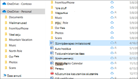 Kuvatõmmis OneDrive’i isiklikust kaustast File Exploreris.