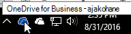 Kuvatõmmis, mis kujutab kursorit sinise OneDrive'i ikooni kohal koos tekstiga OneDrive for Business.