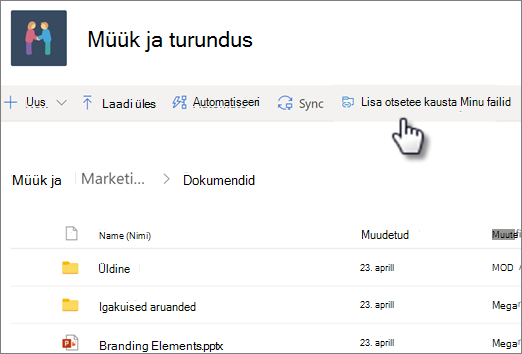 Kuvatõmmis oneDrive'i otsetee lisamisest ühisteegist