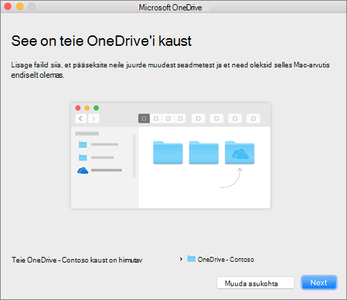Kuva „See on teie OneDrive’i kaust“ kuvatõmmis pärast Mac-arvutis viisardis „Tere tulemast OneDrive’i“ kausta valimist