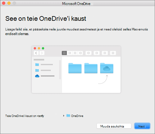 Viisardi „Tere tulemast OneDrive’i“ lehe „See on teie OneDrive’i kaust“ kuvatõmmis Mac-arvutis