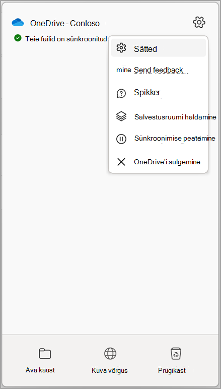 OneDrive'i sätted Peata sünkroonimine