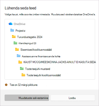 Kuvatõmmis, kus on kuvatud teade valitud failinime lühendamiseks.