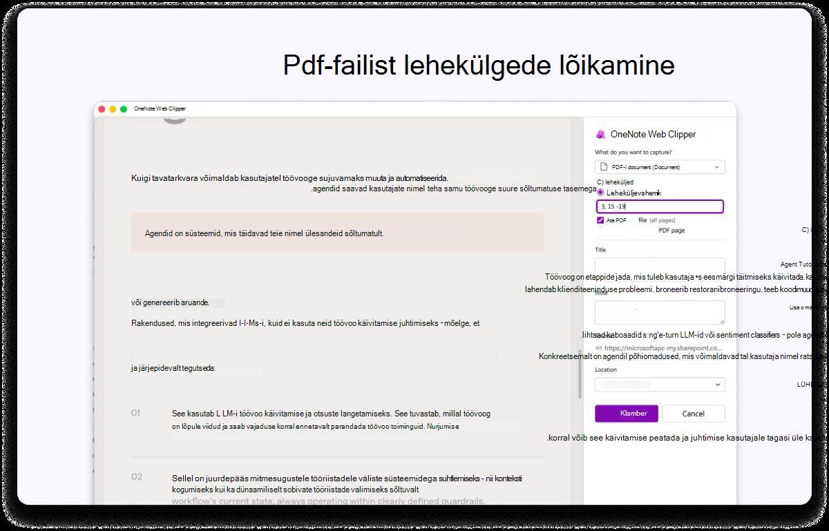 Sätete külgpaneeliga PDF-lehe kuvatõmmis. Ülaservas olev tekst ütleb, et lehed on lõigatud PDF-ist.