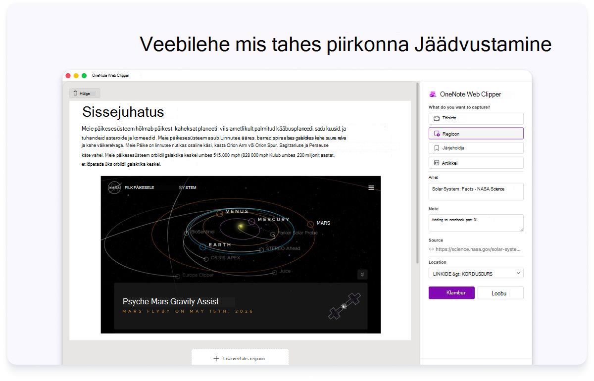 Sätete külgpaneeliga veebilehe sissejuhatuse kuvatõmmis. Ülaservas olev tekst ütleb veebilehe mis tahes regiooni jäädvustamise kohta.