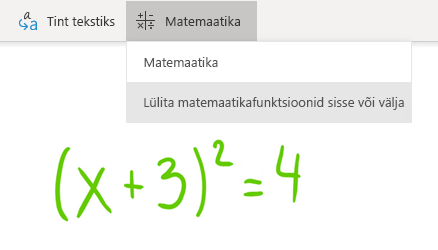 Matemaatikanupu suvand rakenduses OneNote for Windows 10
