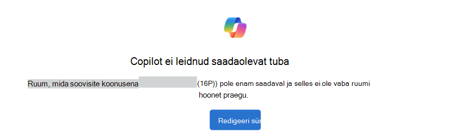 Näide selle kohta, et Copilot ei leidnud saadaolevat ruumi teatist nupuga Redigeeri sündmust.