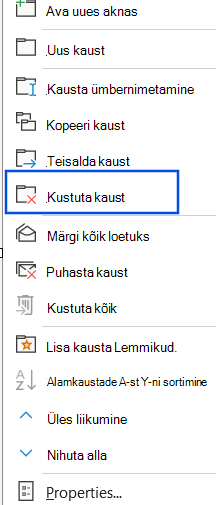 Kuvatõmmis navigeerimispaanil valitud suvandist Kustuta kaust.