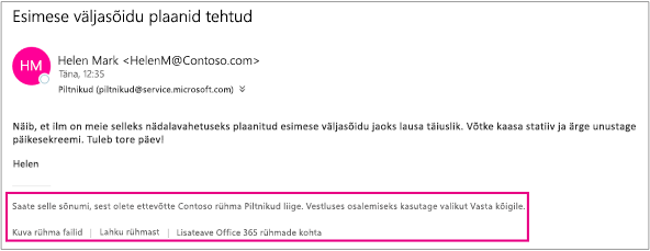 Kõigis meilisõnumites, mille külaline rühma liikmetelt saab, on jalus juhiste ja linkidega.