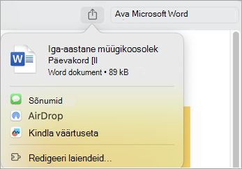 Faili ühiskasutusse andmine Mac-arvutisse installitud laiendite abil