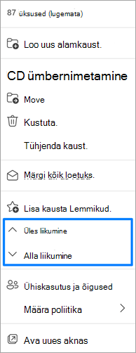 Kaustade teisaldamise suvandi kuvatõmmis